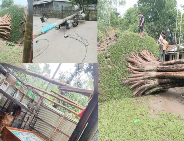সুন্দরগঞ্জ দহবন্দ ইউনিয়নে একেই গ্রামে ৫০ টির বেশি ঘরবাড়ী উড়ে নিয়ে গেছে কালবৈশাখী ঝরে