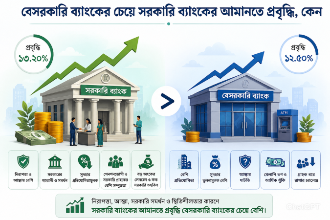 আস্থা ফিরছে সরকারি ব্যাংকে, আমানত প্রবৃদ্ধিতে পিছিয়ে বেসরকারি খাত