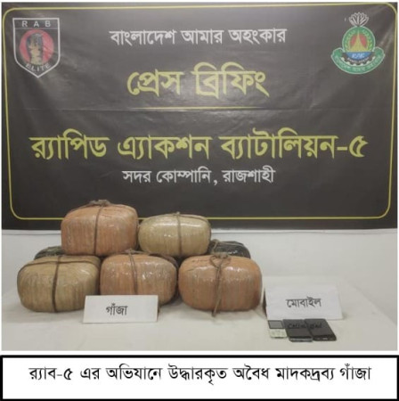 রাজশাহীর মোহনপুরে র‌্যাব-৫ এর অভিযানে ৩১ কেজি গাঁজাসহ মাদক ব্যবসায়ী গ্রেপ্তার