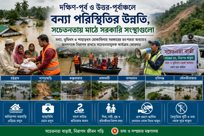 দক্ষিণ-পূর্ব ও উত্তর-পূর্বাঞ্চলে বন্যা পরিস্থিতির উন্নতি, সচেতনতায় মাঠে সরকারি সংস্থাগুলো