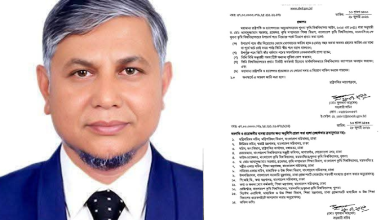 খুলনা কৃষি বিশ্ববিদ্যালয়ের নতুন ভিসি অধ্যাপক আসাদুজ্জামান