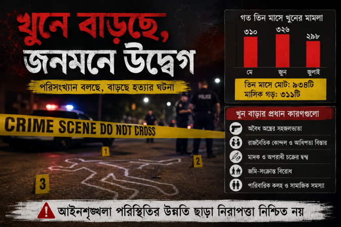 খুনের পরিসংখ্যান বাড়াচ্ছে উদ্বেগ, সামনে অবৈধ অস্ত্র ও অপরাধী চক্রের তৎপরতা