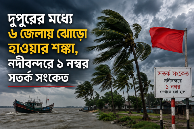 দুপুরের মধ্যে ৬ জেলায় ঝোড়ো হাওয়ার শঙ্কা, নদীবন্দরে ১ নম্বর সতর্ক সংকেত